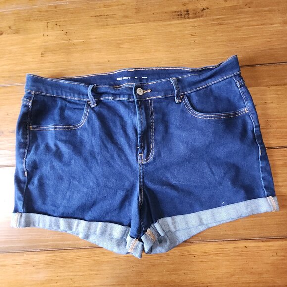 Old Navy - Womens Mid-Rise Dark Denim Shorts Size 14 - Picture 1 of 7